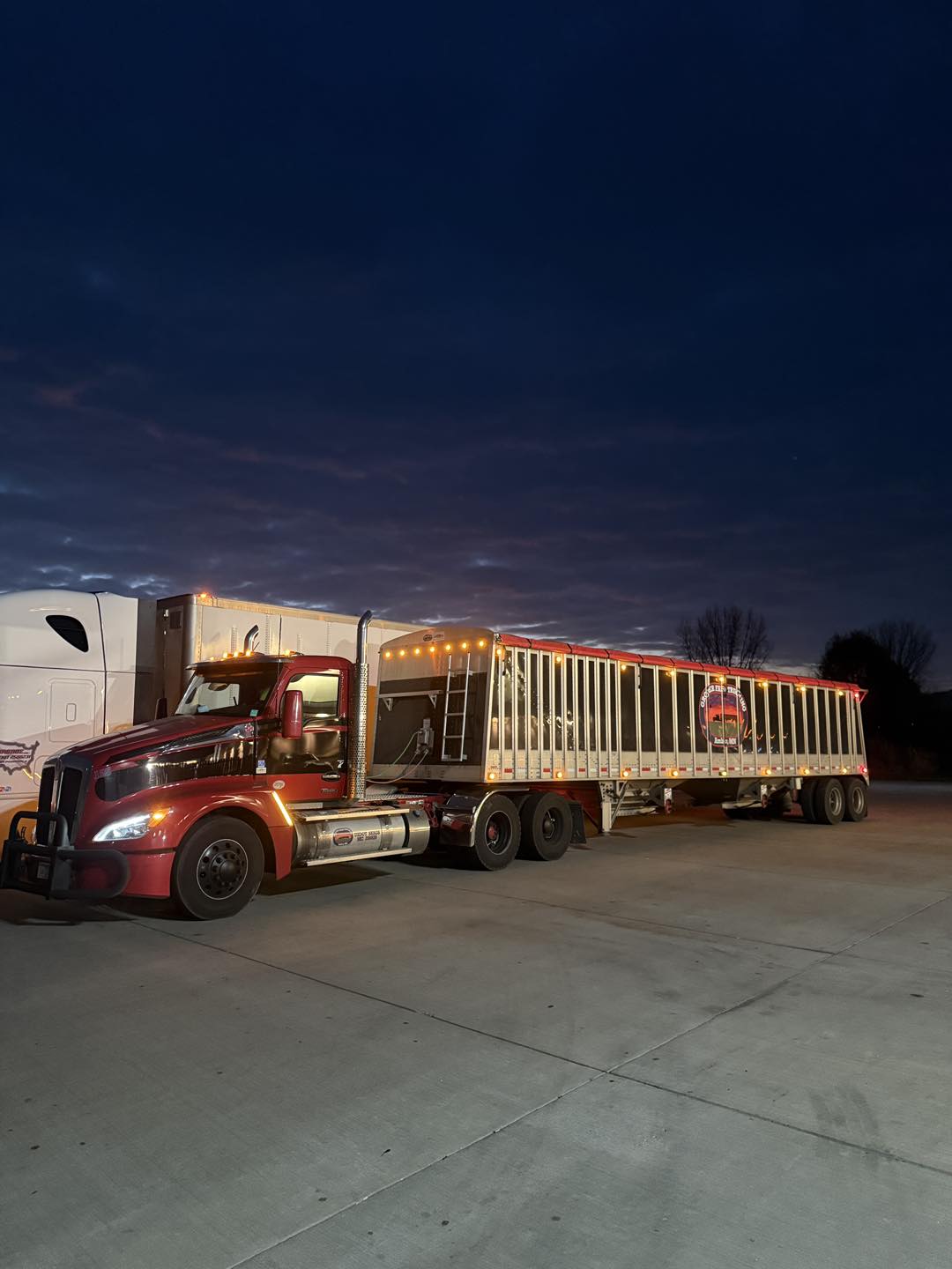 Grover truck and trailer at night